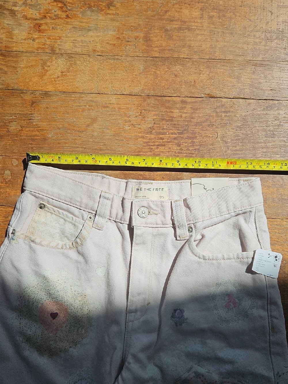 Free People Cream Straight-Leg Jeans with Pastel Heart & Floral Appliqués - Picture 11 of 11